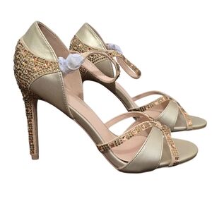 Lauren Lorraine Daisey Gold Rhinestone Embellished Stiletto Heel Sandal 6.5